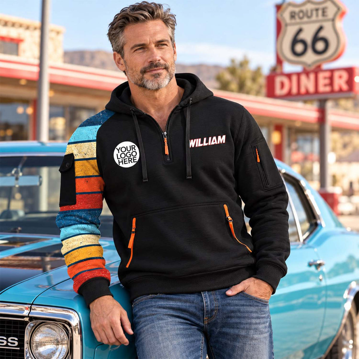 Personalized Photo Classic Car Half Zipper Hoodie - Gift for Dad, Grandpa & Car Lovers A2110 Pt99 VN09