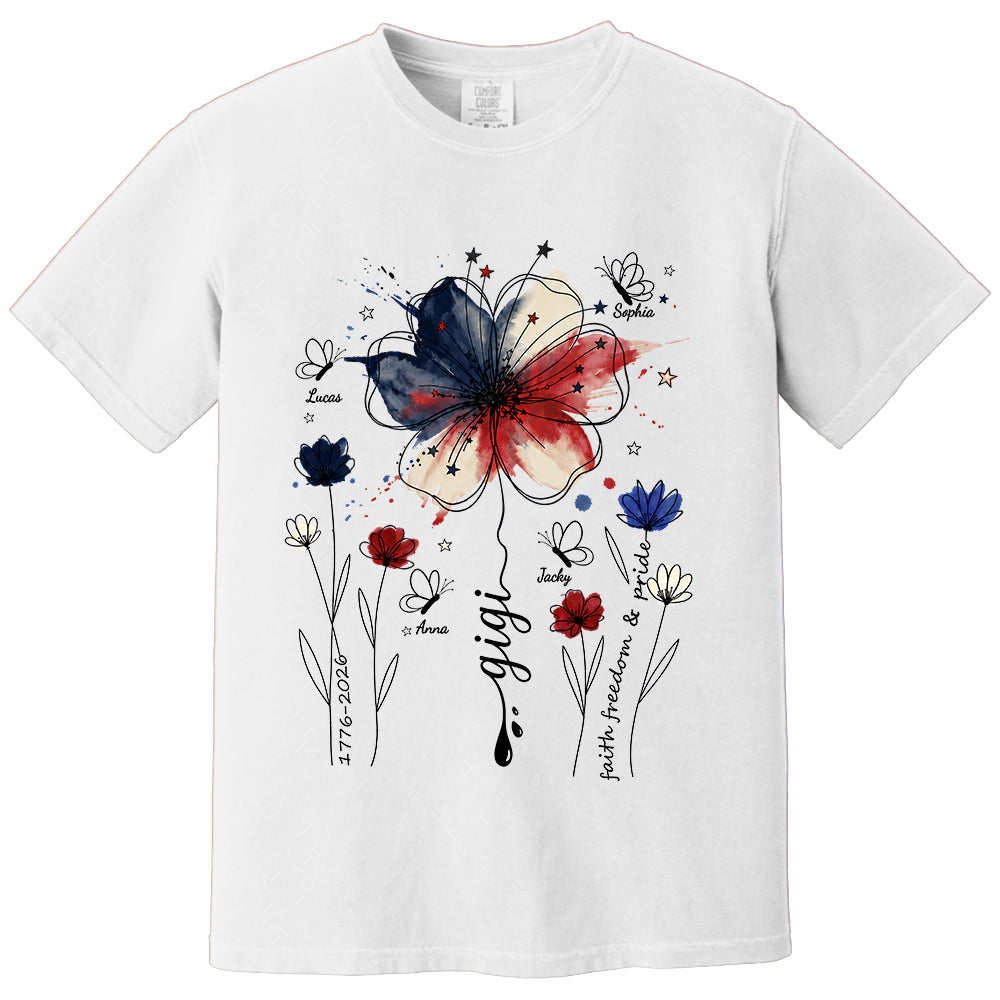 Personalized Grandma Shirt USA 250th Anniversary, Boho Floral Patriotic Tee, Custom Names Gift For Grandma Mom T1807 TH23
