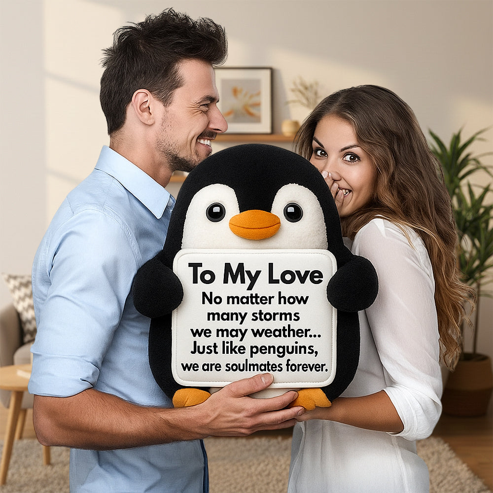 Personalized To My Love Ugly Plush Pillow Penguin, Wedding Anniversary Valentines Gift for Women Men, Romantic I Love You Gift for Couples Wife Husband Hv01