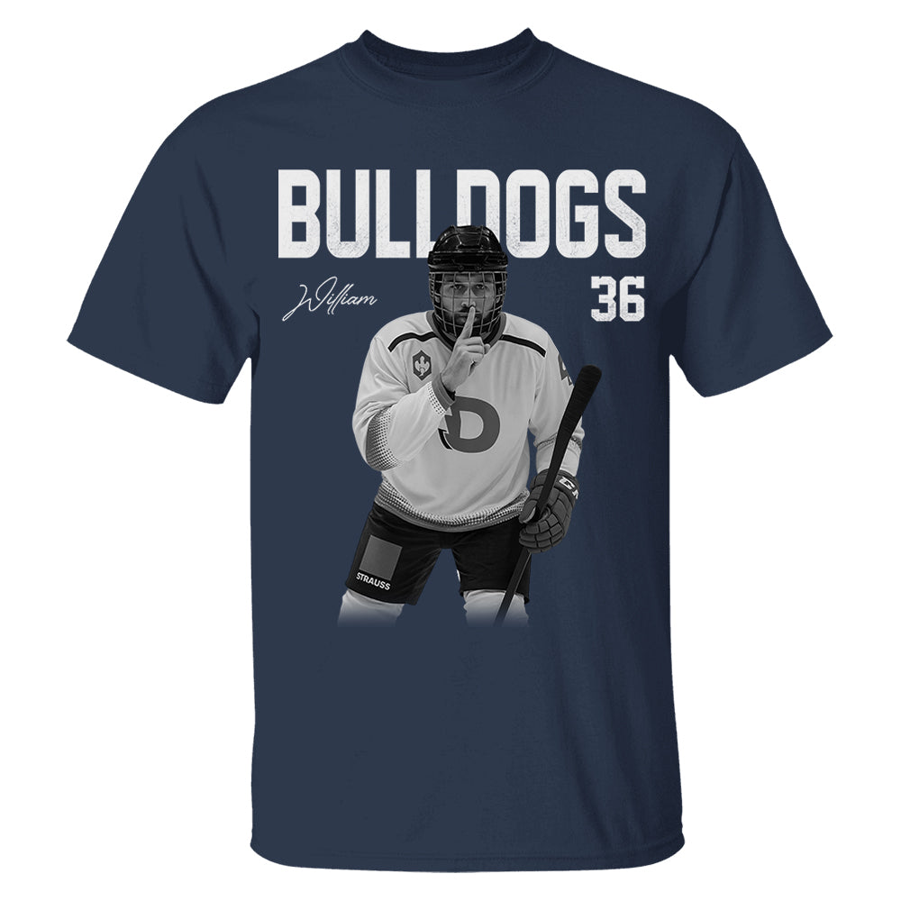 Custom Photo Ice Hockey Player And Team Name Shirt -Washed Tee Retro Bootleg Shirt For Ice Hockey Players NA02