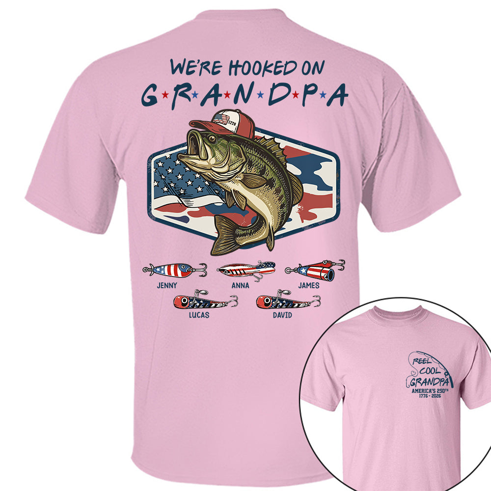 Reel Cool Grandpa T-Shirt – Personalized Fishing Grandpa Shirt, USA 250th Anniversary 1776-2026 Na02 Hv01
