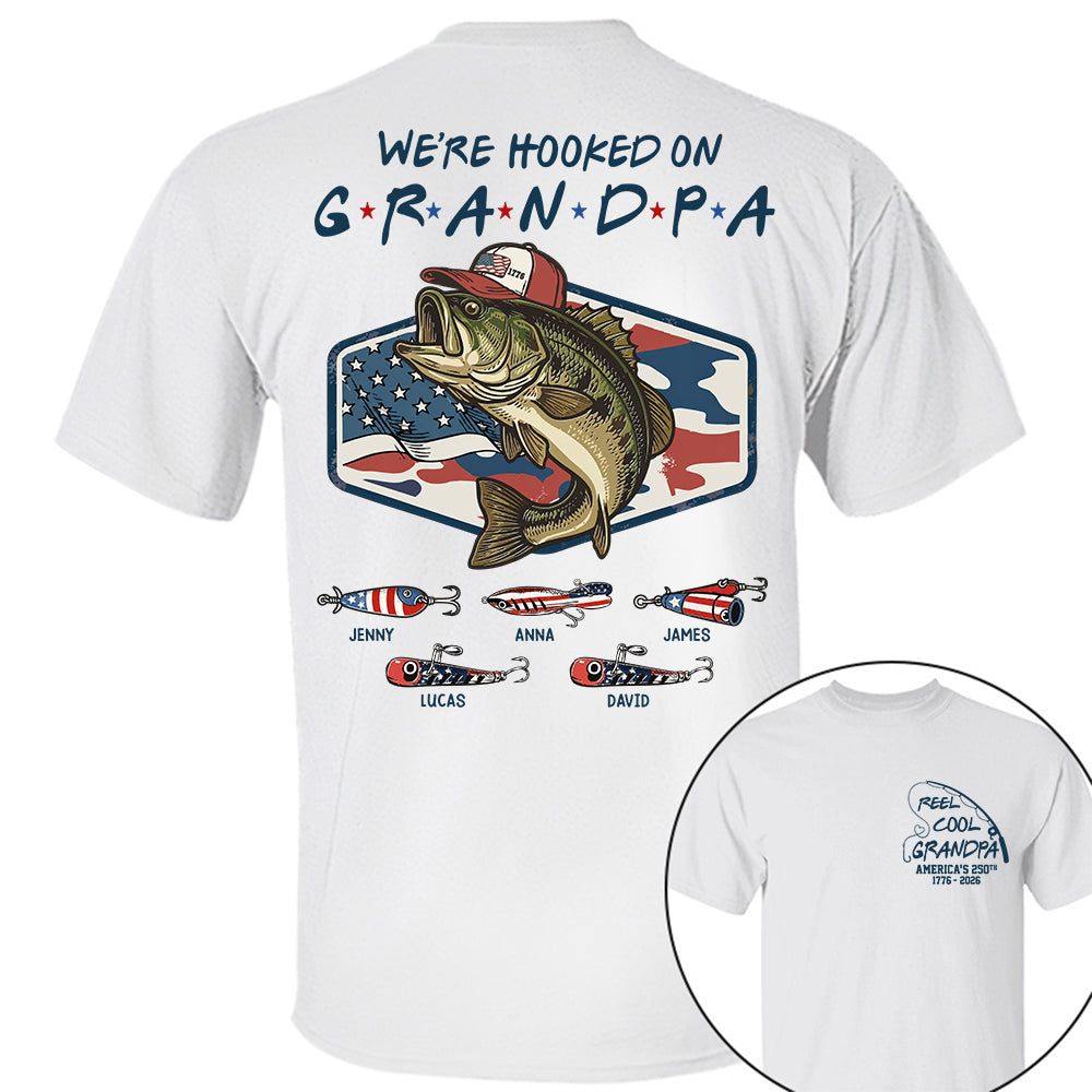 Reel Cool Grandpa T-Shirt – Personalized Fishing Grandpa Shirt, USA 250th Anniversary 1776-2026 Na02 Hv01
