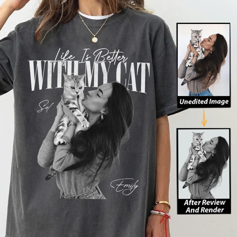 Life Is Better With My Cat - Washed Tee Retro Bootleg Shirt For Cat Lovers T1807