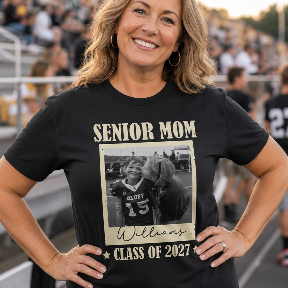 Senior Football Mom - Personalized Shirt For Football Mom Grandma Custom Football Player Photo NA04