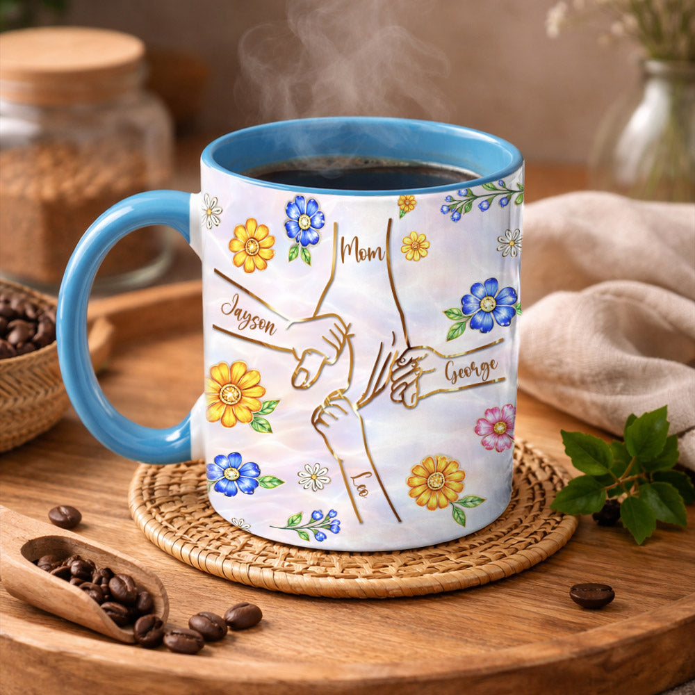 Personalized You Hold Our Hands Also Our Hearts Mug, 3D Inflated Effect Printed Mug, Personalized Holding Mom's Hands, Mother's Day Nana Grandma Vr2