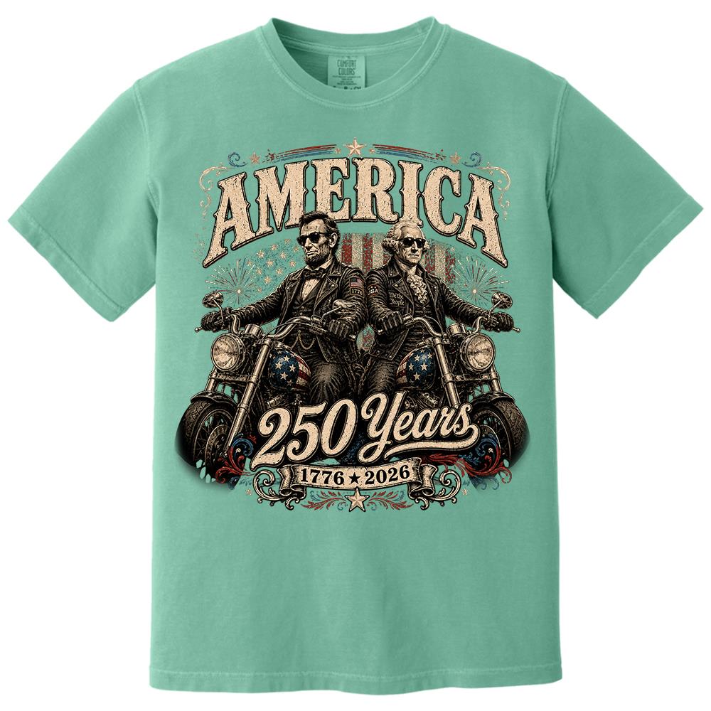 America 250 Years Biker MC Patriotic Motorcycle Shirt, 1776 2026 USA 250th Anniversary Vintage Graphic Tee Hv01