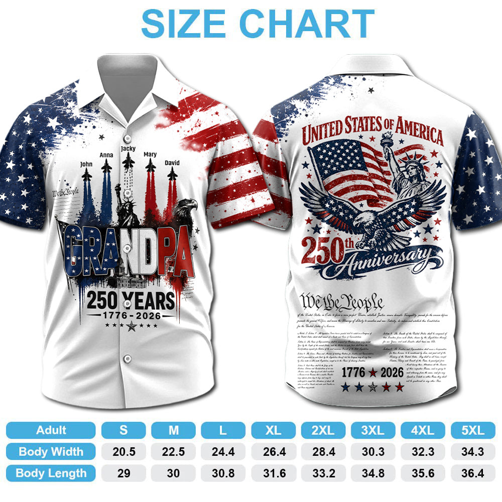 Personalized Dad Grandpa Nation Flag American 250th Anniversary Hawaiian Shirt - Semiquincentennial 1776-2026 - Cool Father's Day Gift For Dad, Grandpa T1807 Pt99