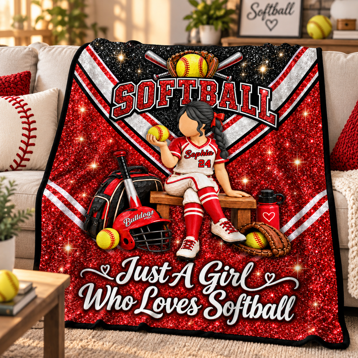 Just A Girl Who Loves Softball - Personalized Blanket For Softball Lovers C2408 VH01 KL07