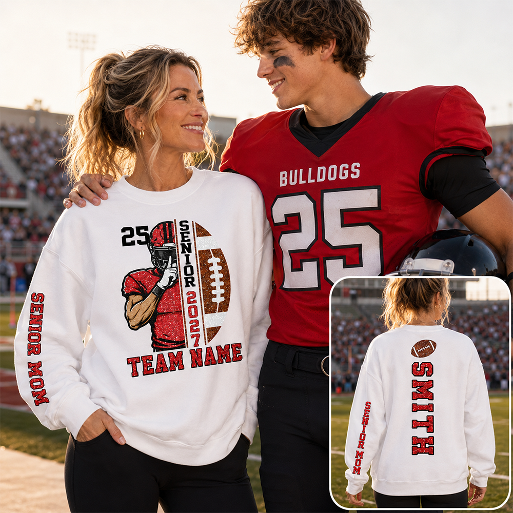 Proud Senior Football Mom - Personalized Shirt For Football Player Family NA04 Hv01