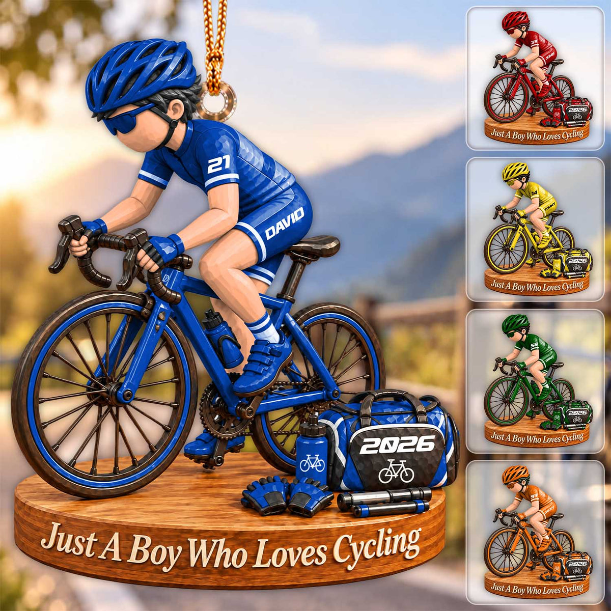 Personalized Just A Boy Who Loves Cyclist Ornament, Custom Name & Number Player Cyclist Bike Ornament, Gift for Cyclist Bike Lover Na02 Pt99