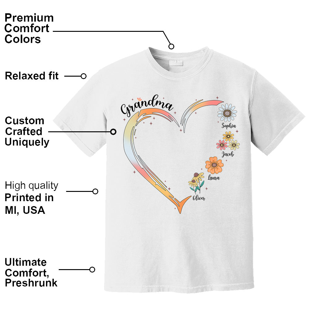 Grandma and Grandkids, Forever In Grandma's Heart - Family Personalized Custom Comfort Colors T-Shirt Do99
