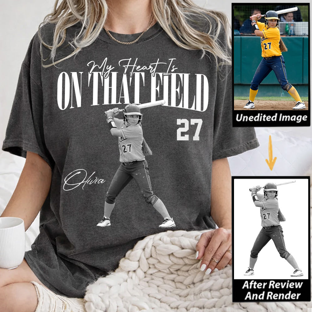 My Heart Is On That Field - Washed Tee Retro Bootleg Shirt For Softball Players T1807 Li29
