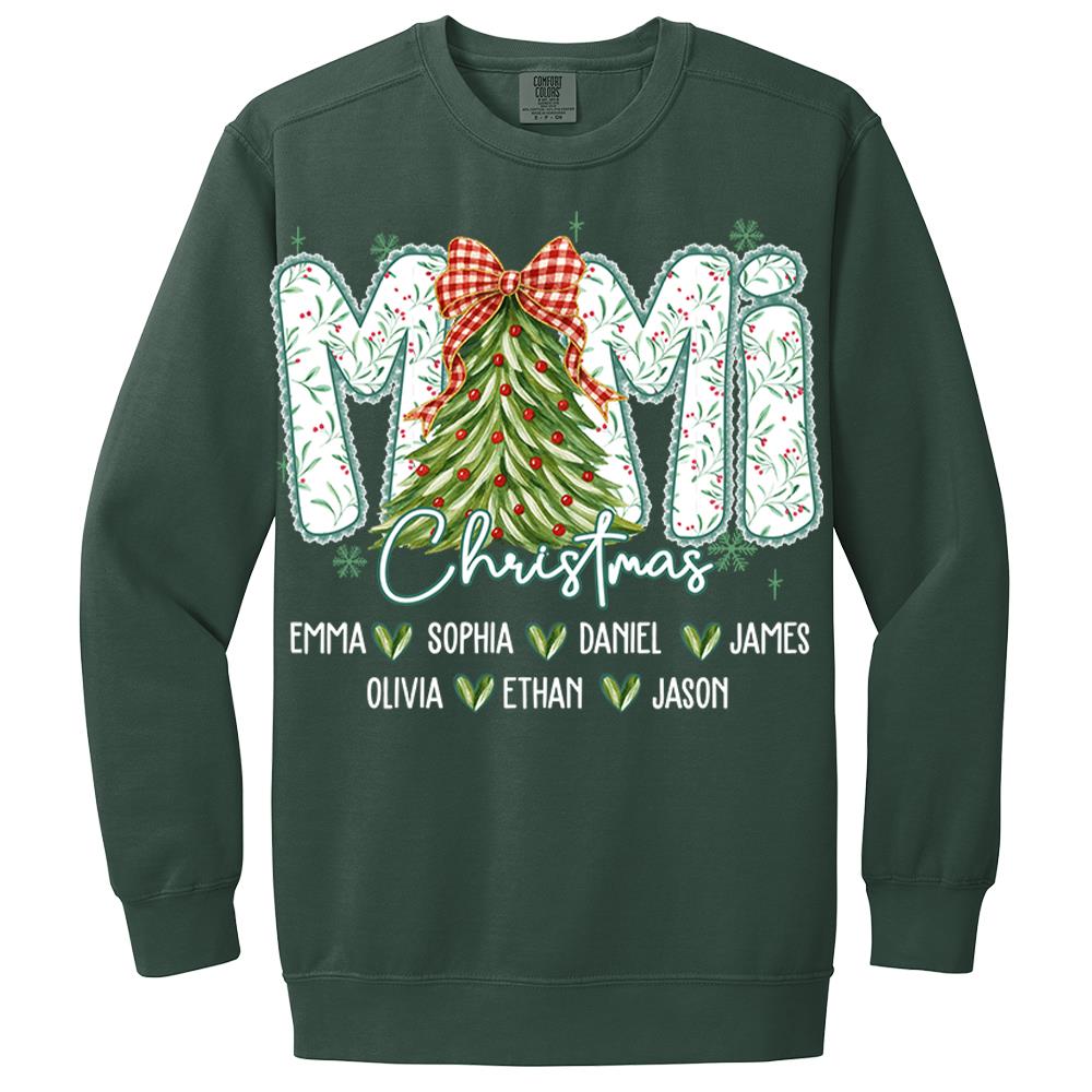 Christmas Tree Mimi Sweatshirt, Custom Family Name for Grandma And Kids Na02
