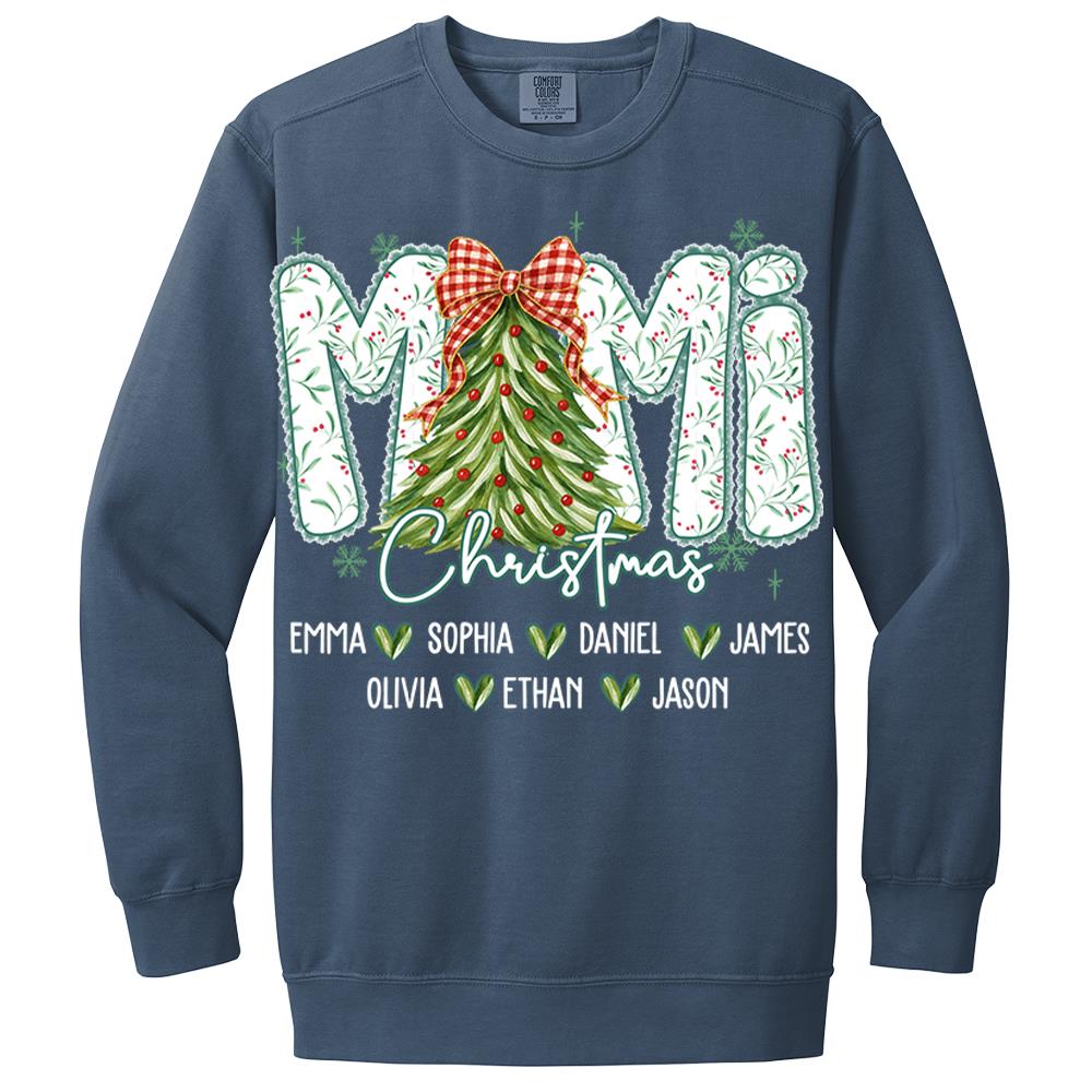 Christmas Tree Mimi Sweatshirt, Custom Family Name for Grandma And Kids Na02