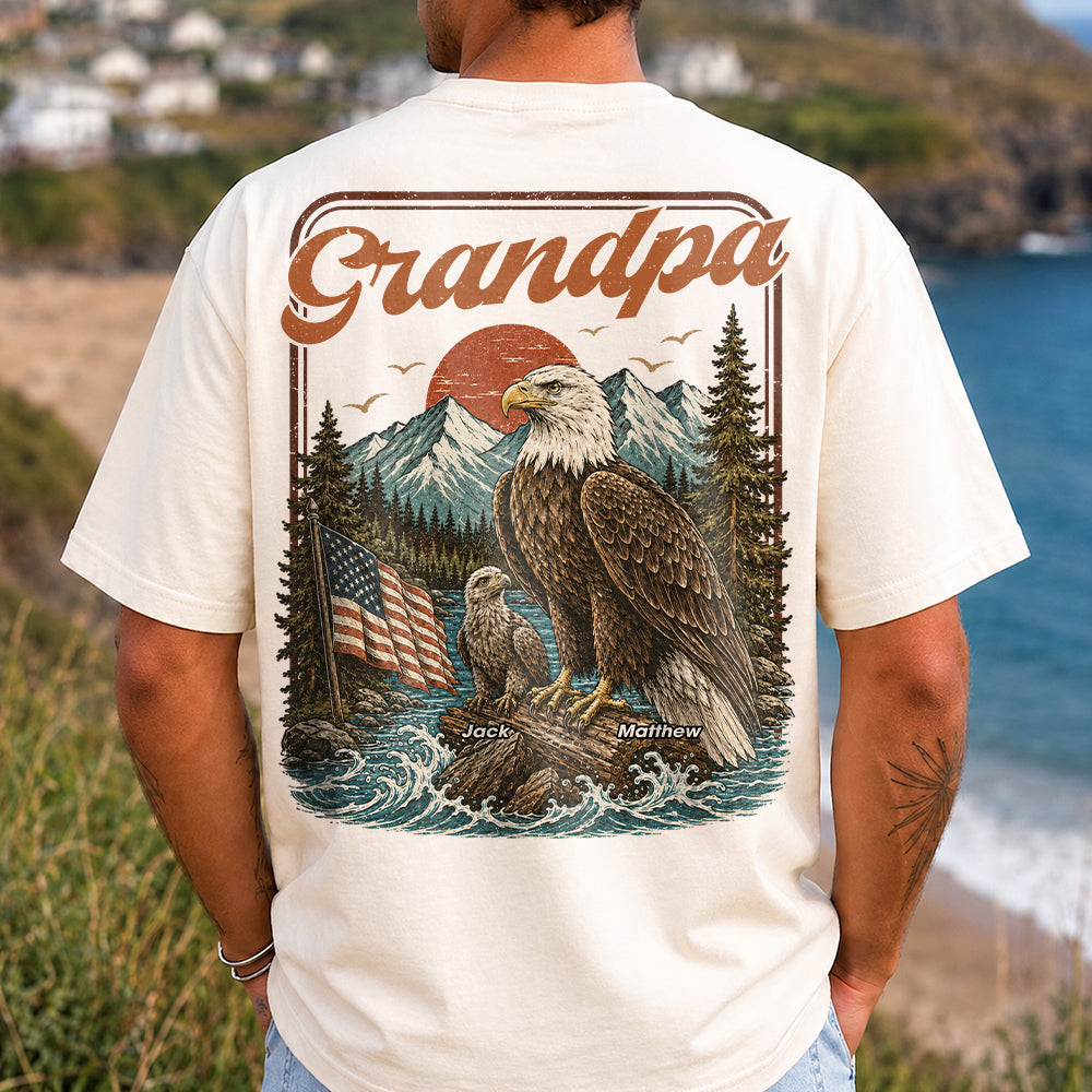 Personalized Papa America Eagle Patriotic T-Shirt Father Day Gifts for Dad Funny Papa Tshirt Cool Daddy Eagle Vintage Retro Shirt for Men Hv01
