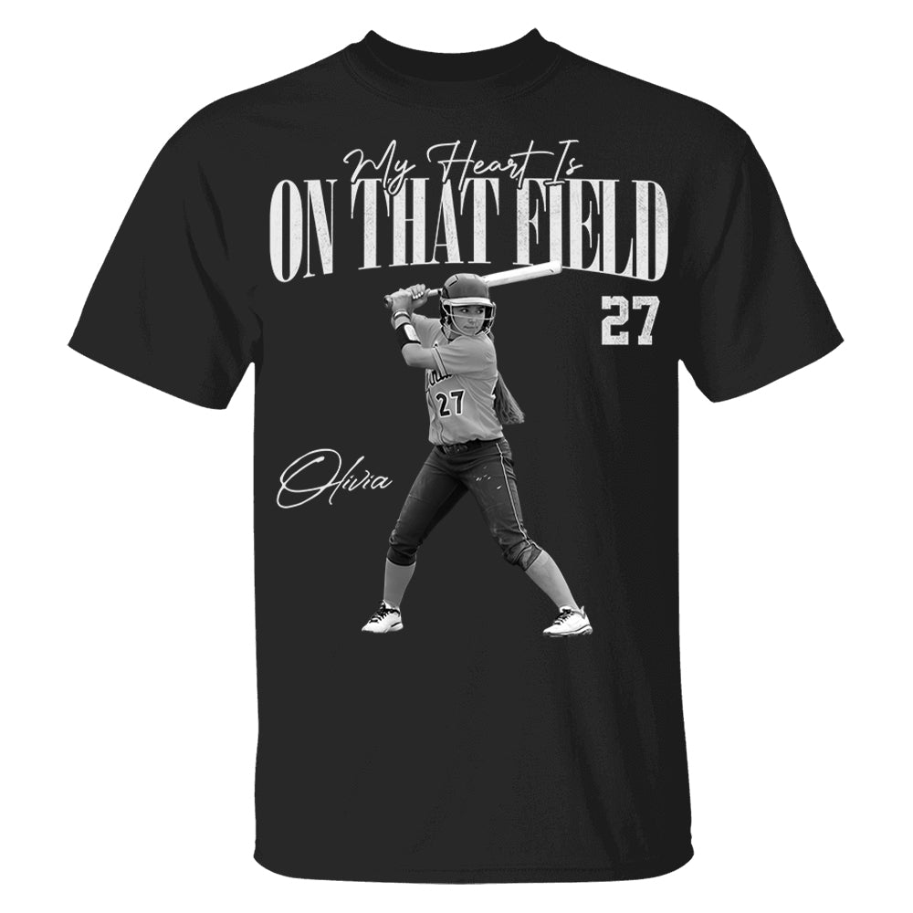 My Heart Is On That Field - Washed Tee Retro Bootleg Shirt For Softball Players T1807 Li29