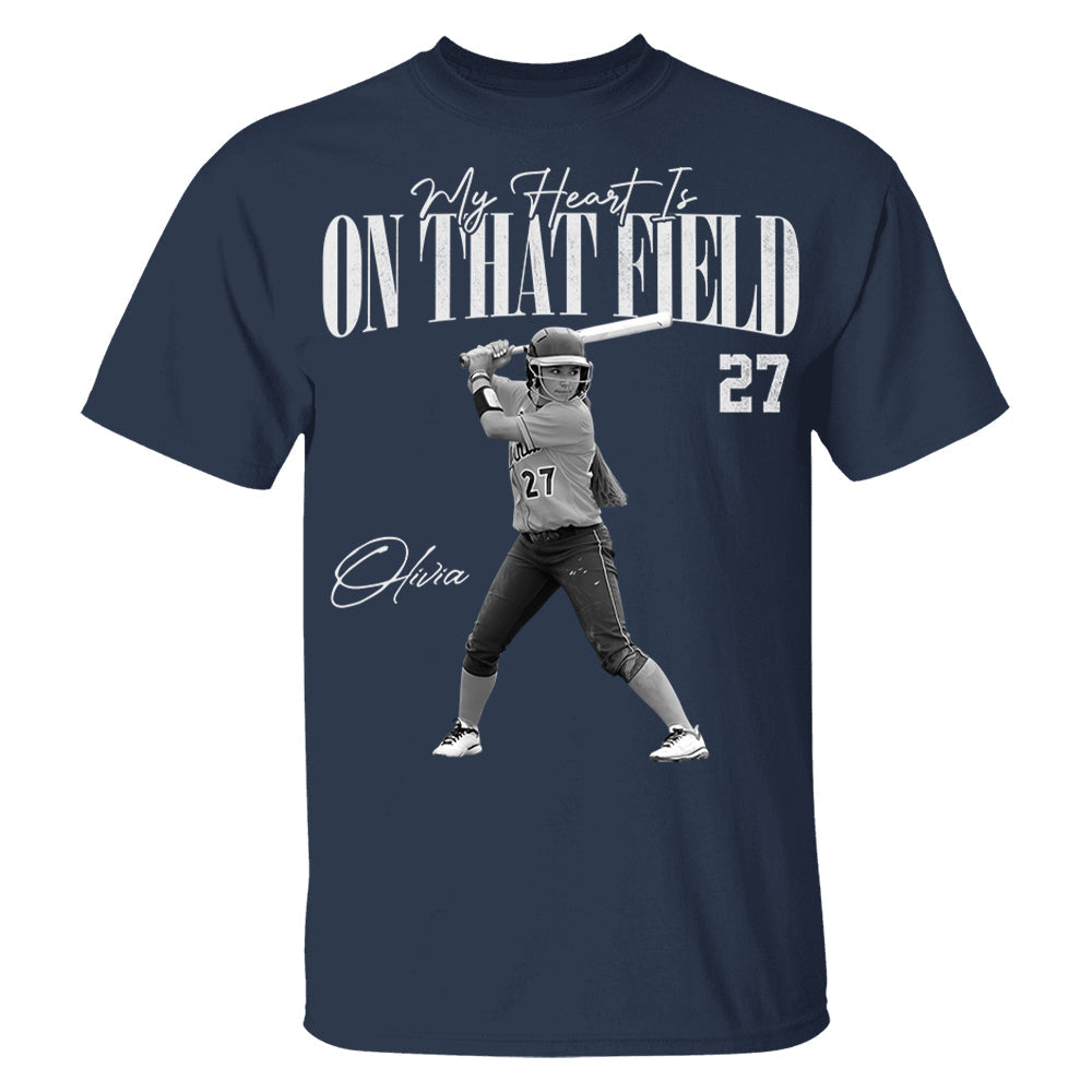 My Heart Is On That Field - Washed Tee Retro Bootleg Shirt For Softball Players T1807 Li29