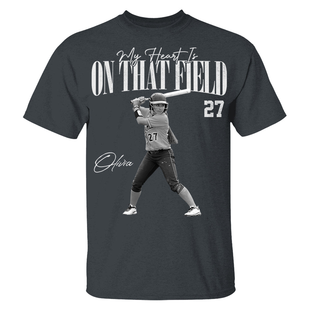 My Heart Is On That Field - Washed Tee Retro Bootleg Shirt For Softball Players T1807 Li29