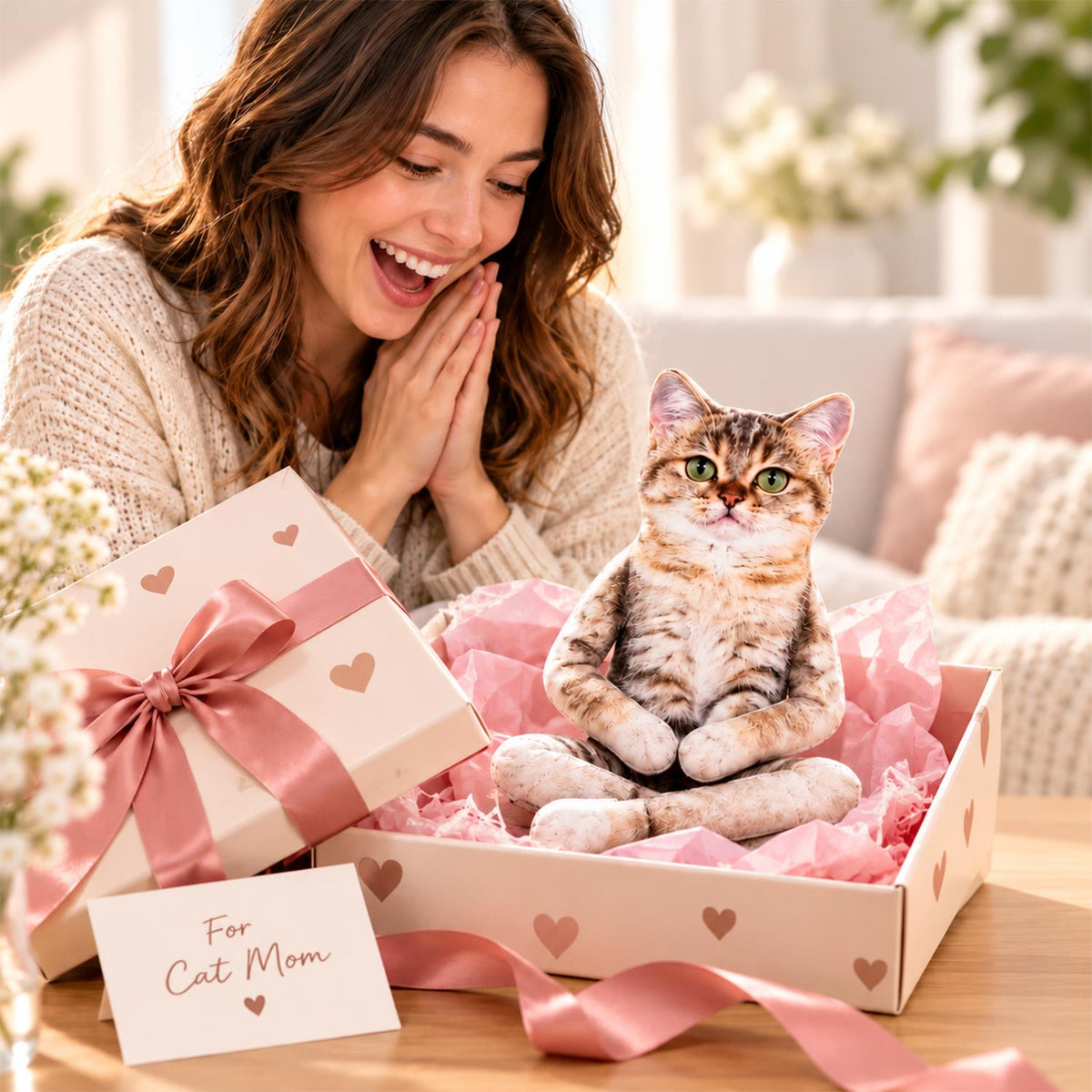 Personalized Photo Cat Squishy Toy Poseable Plush Doll, Funny Gift For Cat Mom, Dad, Pet Lover T1807 Hv01 TL06