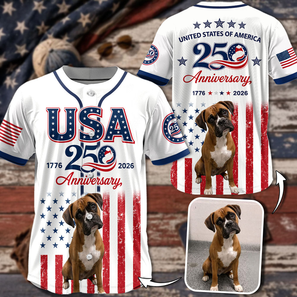 Custom Upload Photo Boxer USA 250th Anniversary Baseball Jersey 1776-2026 Patriotic Dog Lovers Shirt Pt99