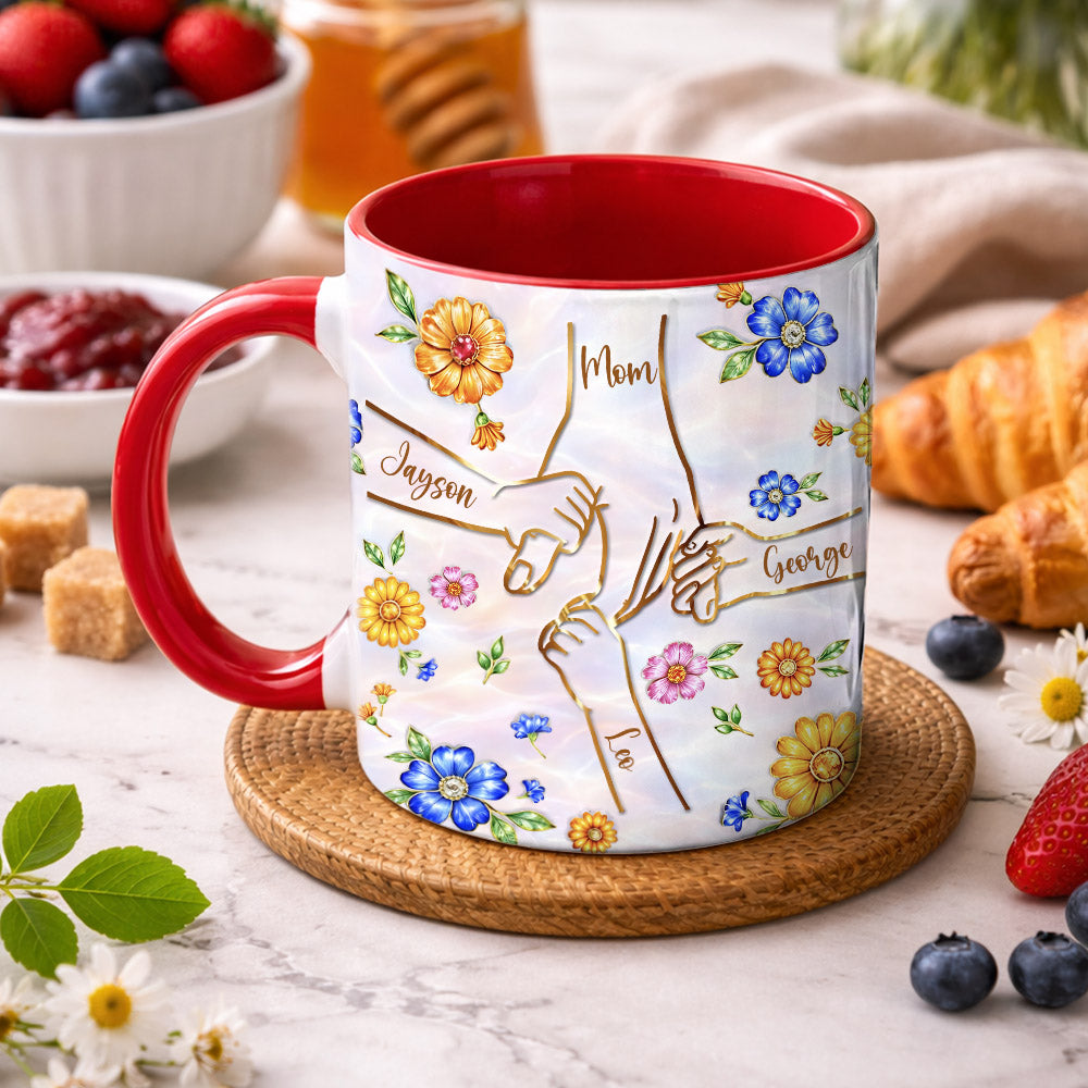 Personalized You Hold Our Hands Also Our Hearts Mug, 3D Inflated Effect Printed Mug, Personalized Holding Mom's Hands, Mother's Day Nana Grandma