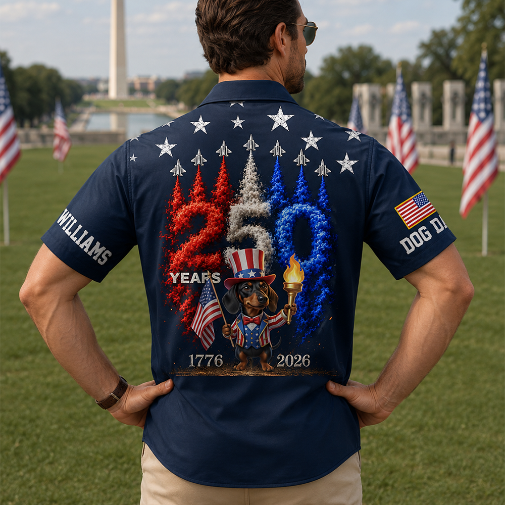 Personalized America 250th Anniversary 1776-2026 Hawaiian Shirt, Custom Photo Dog Cat For Pet Lover T1807 Hv01