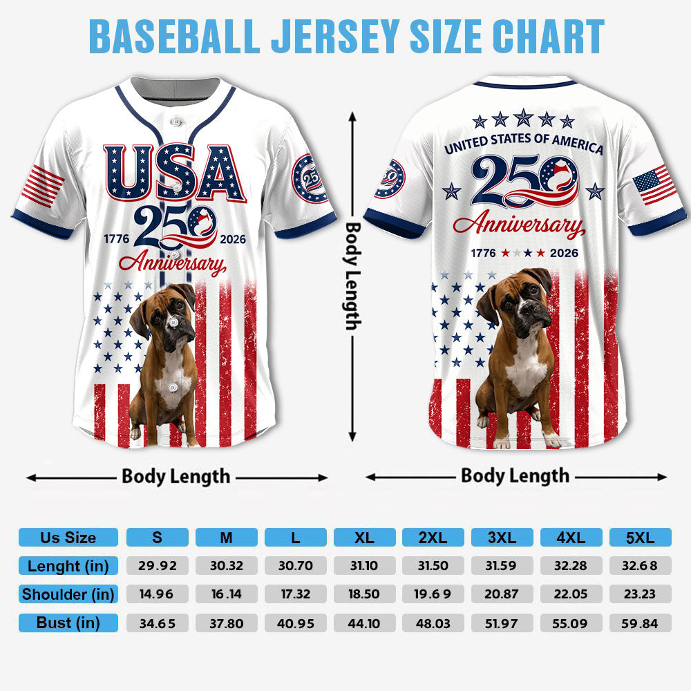 Custom Upload Photo Boxer USA 250th Anniversary Baseball Jersey 1776-2026 Patriotic Dog Lovers Shirt Pt99
