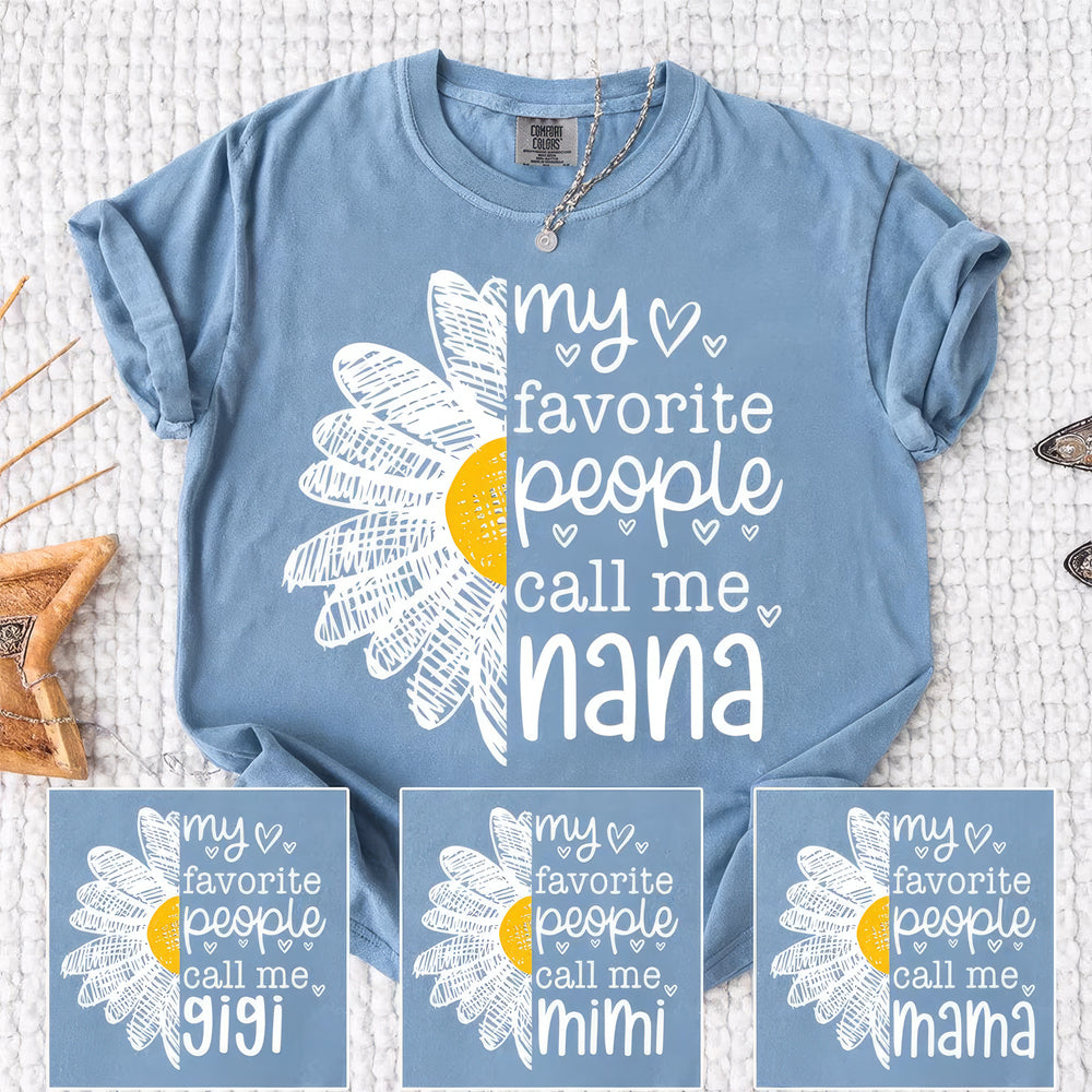 Personalized My Favorite People Call Me Grandma Flower Patchwork Shirt, Custom Kids Names Nana Mimi Gigi T24