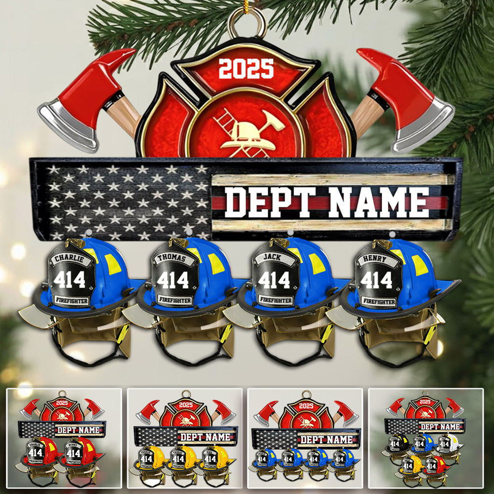 Firefighter Station Helmets - Personalized Acrylic Ornament - Christmas Gift For Firefighter Station Department Li29