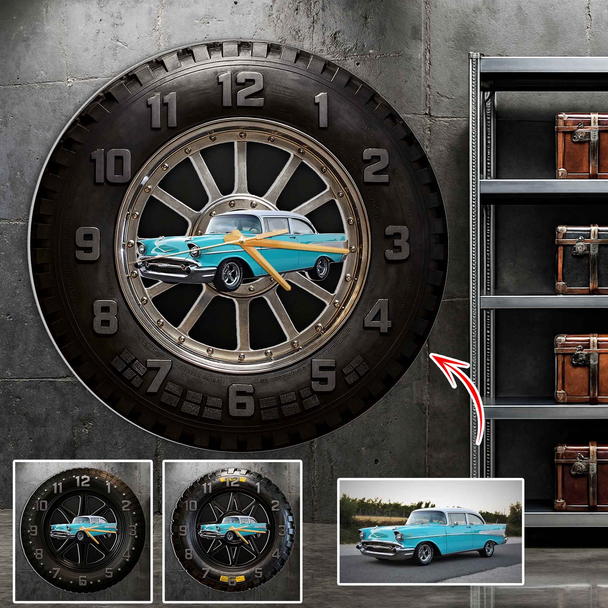 Custom Photo Car Wall Clock- Personalized Car Tire Themed Clock A2110 Nh00