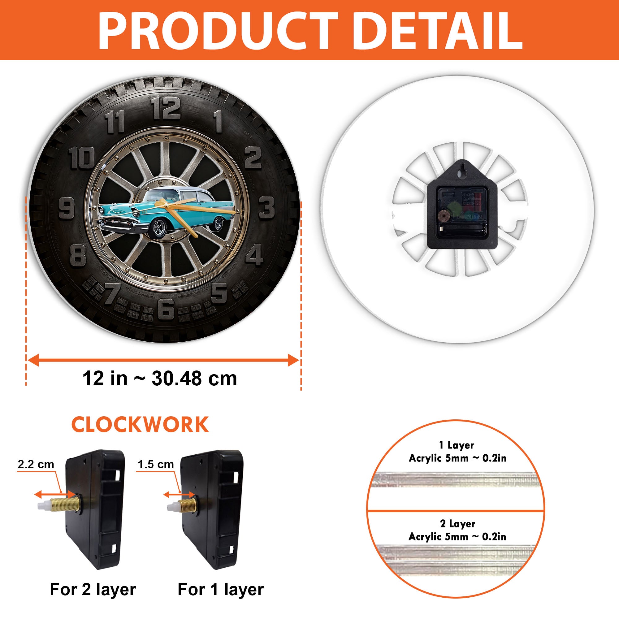 Custom Photo Car Wall Clock- Personalized Car Tire Themed Clock A2110 Nh00