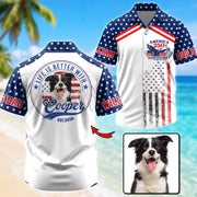 This Human Belongs To, Custom Photo Dog Short Sleeve Silk Shirt, Celebrate America 250th Anniversary Shirt, Gift For Dog Lover T1807 T24