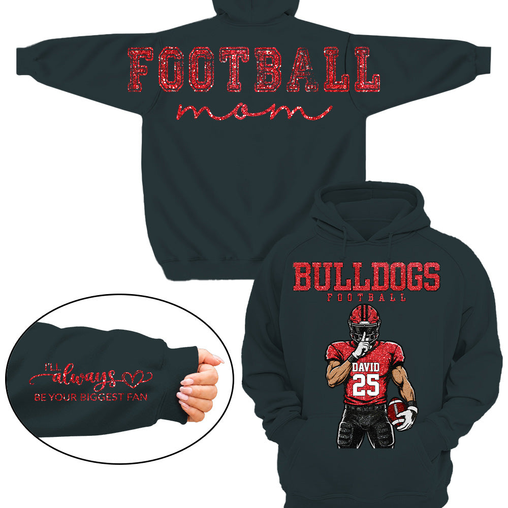 Personalized Football Mom Shirt, Custom Team Player Name Number Front, Oversized Back Print & Sleeve Detail, Game Day Mom Shirt Pt99