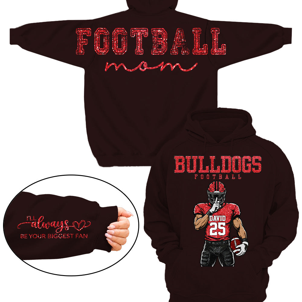 Personalized Football Mom Shirt, Custom Team Player Name Number Front, Oversized Back Print & Sleeve Detail, Game Day Mom Shirt Pt99