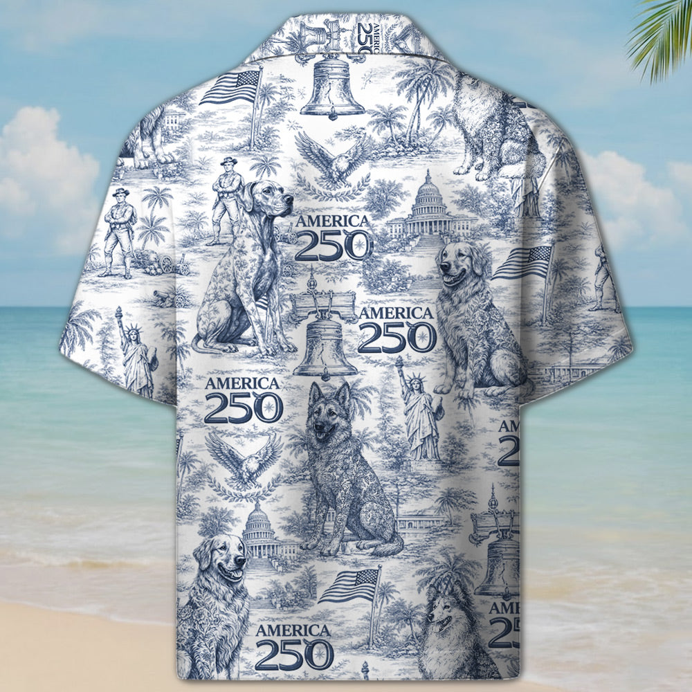 Personalized 250 Years Of Freedom Dog Shirt, America 250th Anniversary Toile De Jouy Style Hawaiian Shirt T1807 Li29