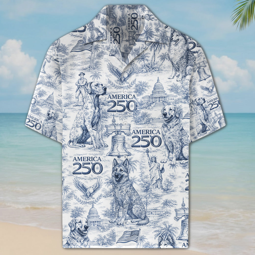 Personalized 250 Years Of Freedom Dog Shirt, America 250th Anniversary Toile De Jouy Style Hawaiian Shirt T1807 Li29