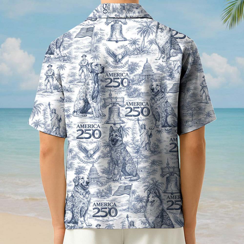 Personalized 250 Years Of Freedom Dog Shirt, America 250th Anniversary Toile De Jouy Style Hawaiian Shirt T1807 Li29