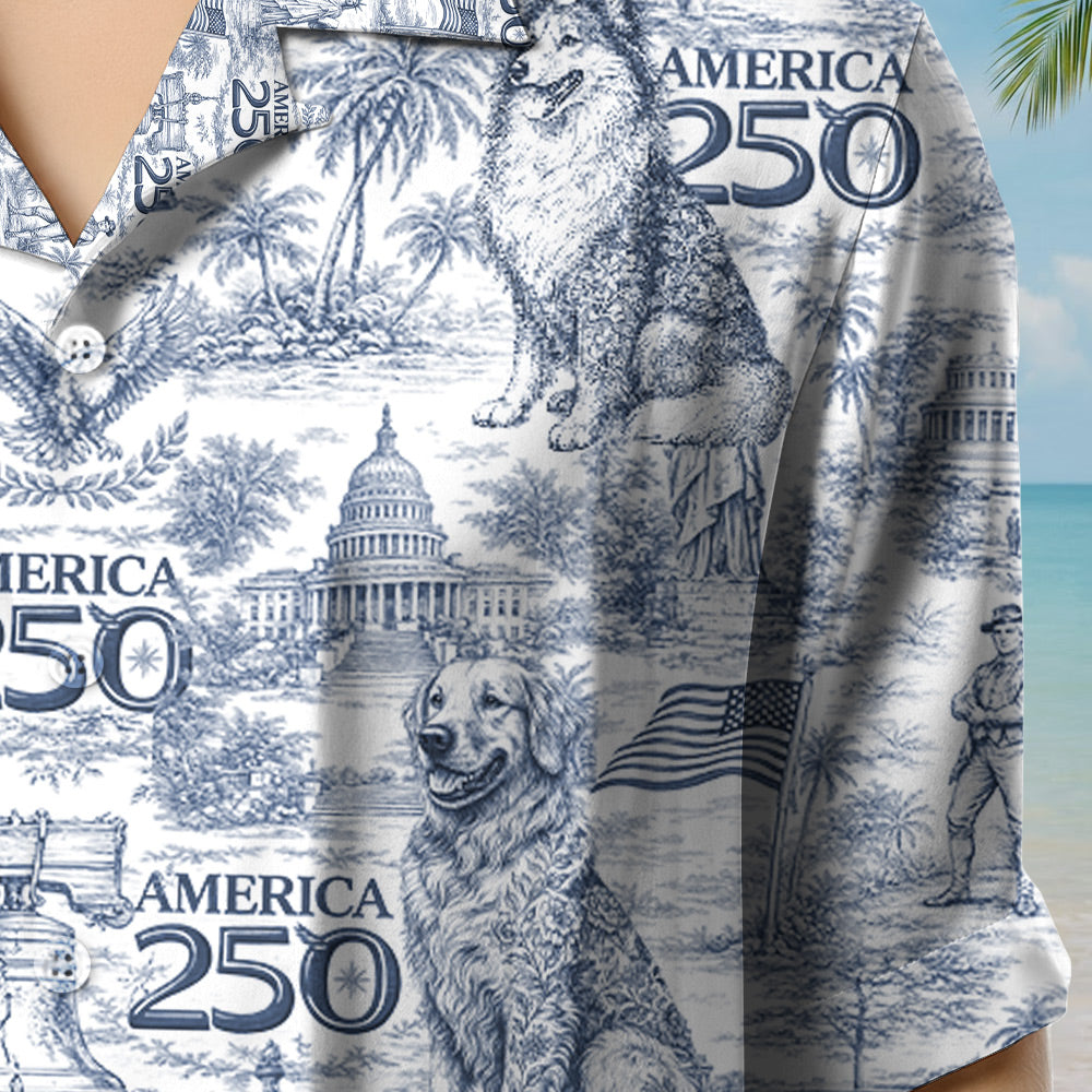Personalized 250 Years Of Freedom Dog Shirt, America 250th Anniversary Toile De Jouy Style Hawaiian Shirt T1807 Li29