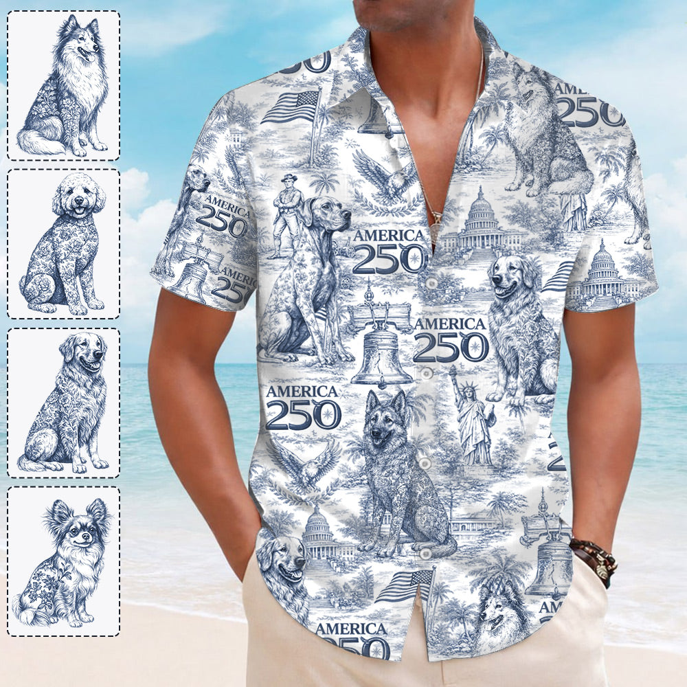 Personalized 250 Years Of Freedom Dog Shirt, America 250th Anniversary Toile De Jouy Style Hawaiian Shirt T1807 Li29