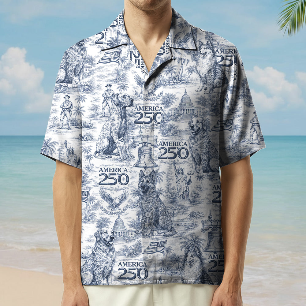 Personalized 250 Years Of Freedom Dog Shirt, America 250th Anniversary Toile De Jouy Style Hawaiian Shirt T1807 Li29
