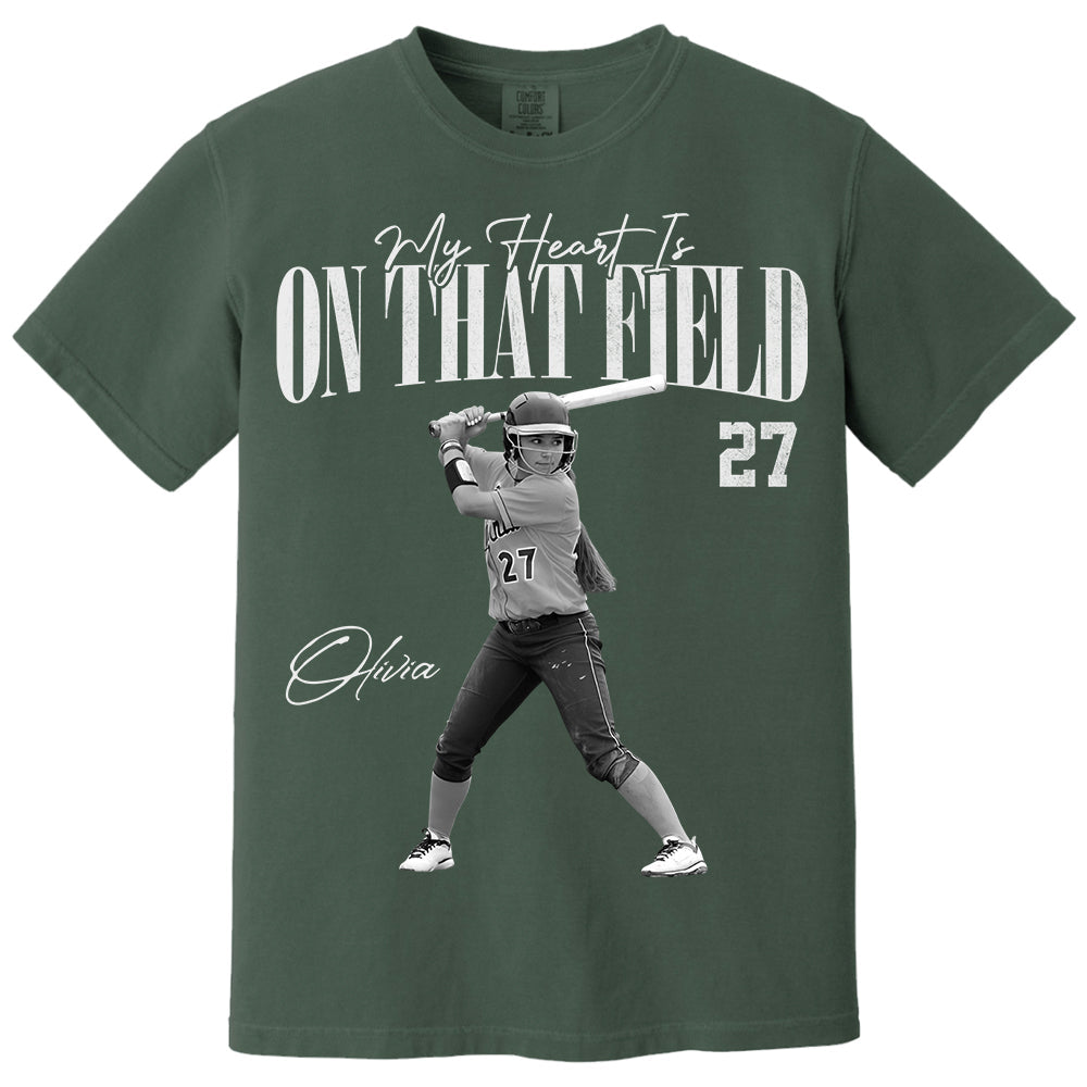 My Heart Is On That Field - Washed Tee Retro Bootleg Shirt For Softball Players T1807 Li29