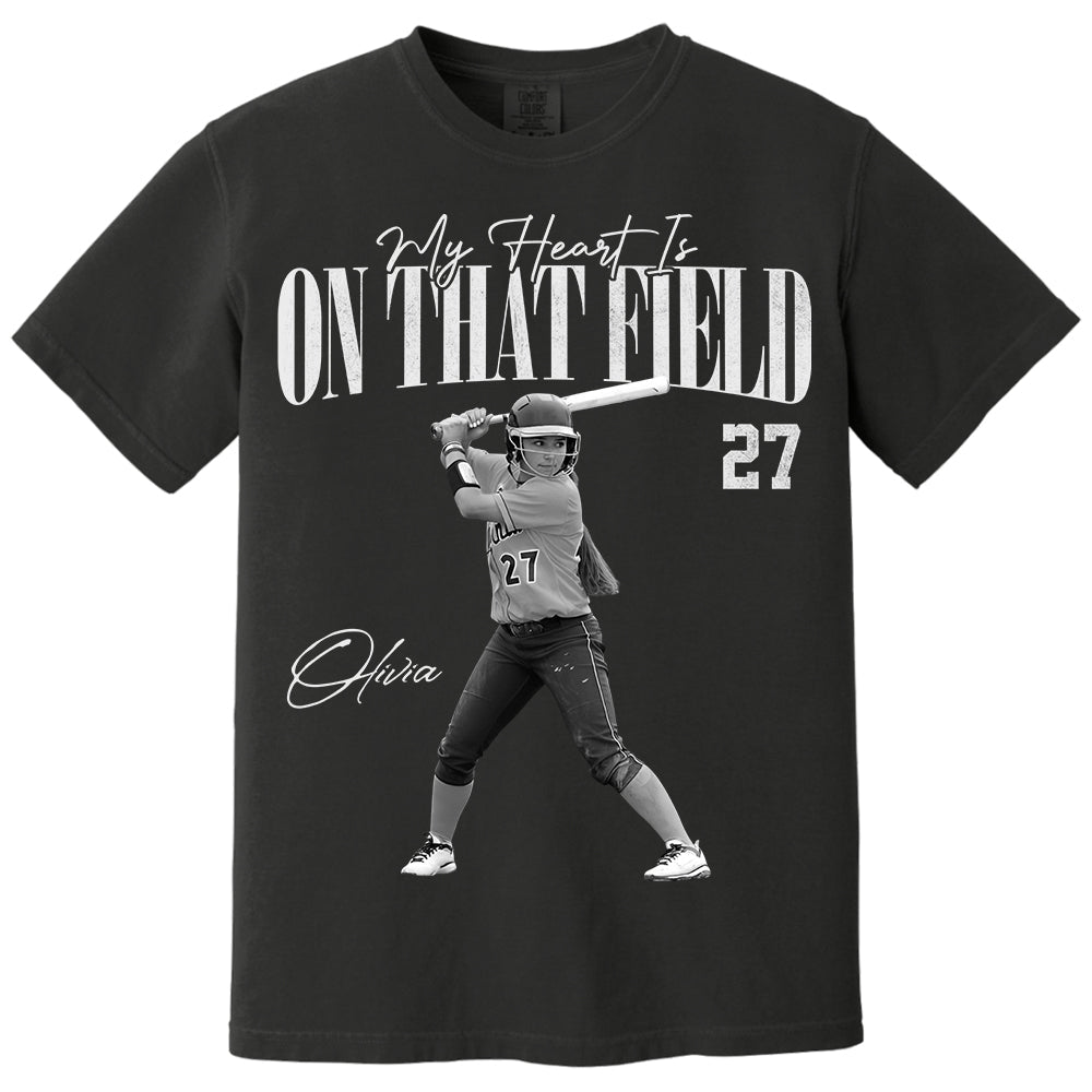 My Heart Is On That Field - Washed Tee Retro Bootleg Shirt For Softball Players T1807 Li29