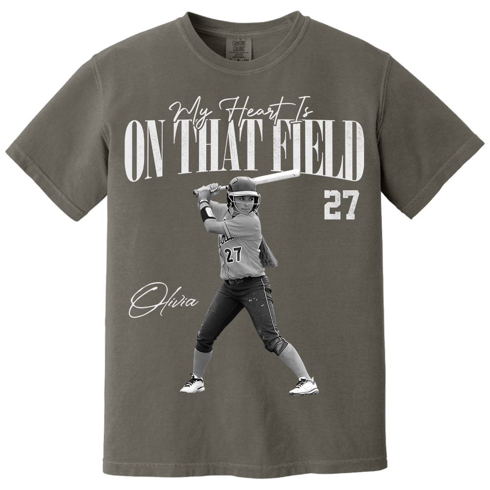 My Heart Is On That Field - Washed Tee Retro Bootleg Shirt For Softball Players T1807 Li29