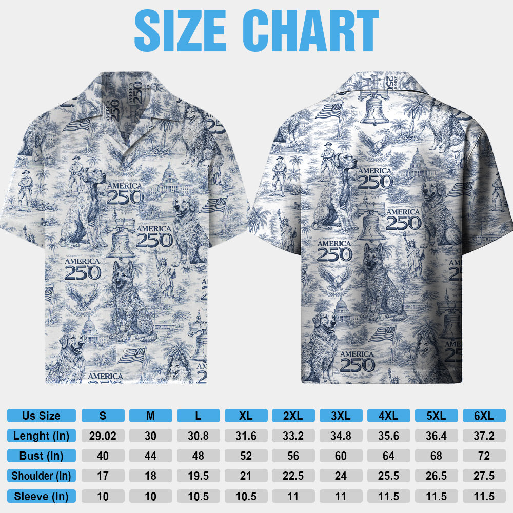 Personalized 250 Years Of Freedom Dog Shirt, America 250th Anniversary Toile De Jouy Style Hawaiian Shirt T1807 Li29