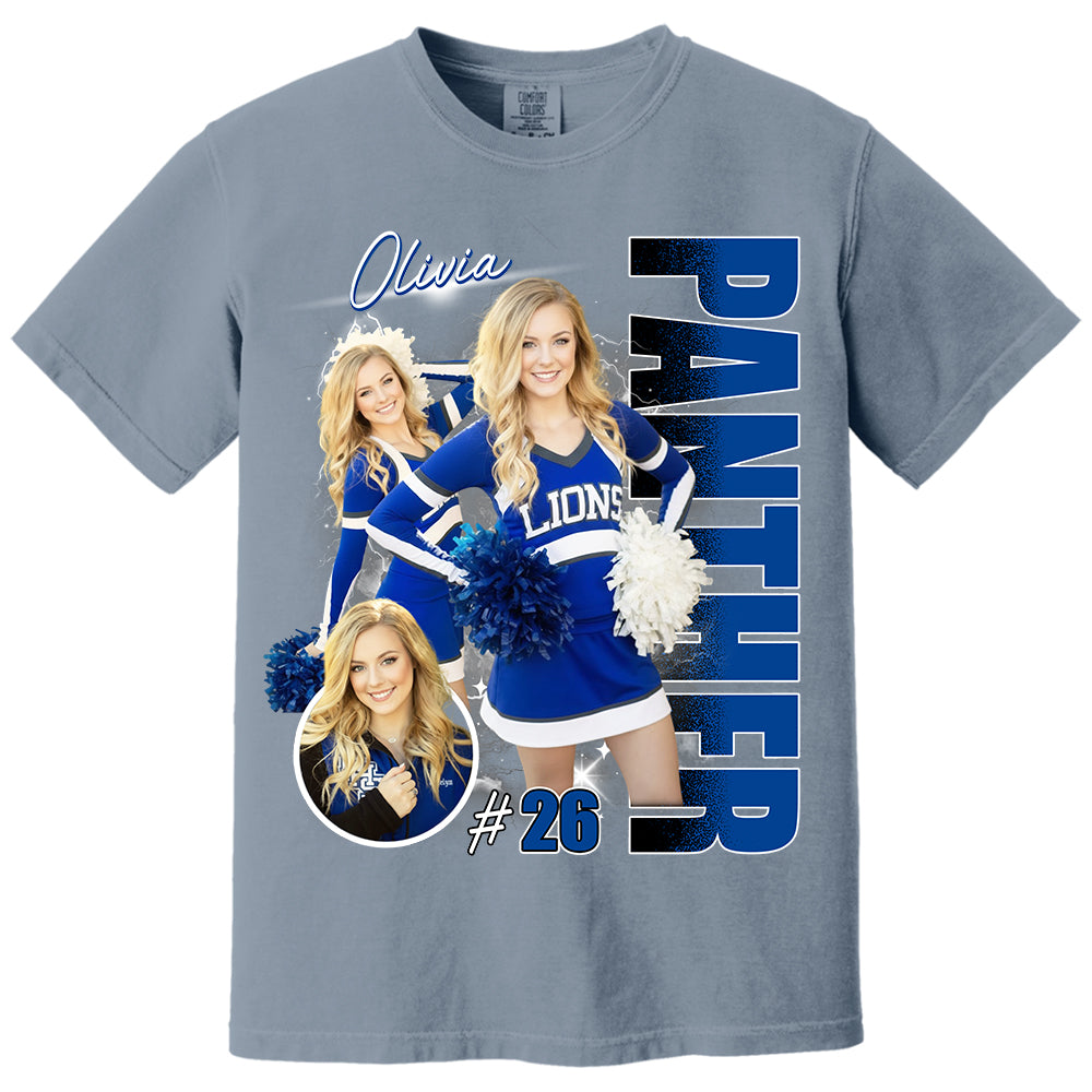 Custom Photo Cheerleading Shirt – Personalized Team Name & School Name Bootleg Style Tee Na02 Li29