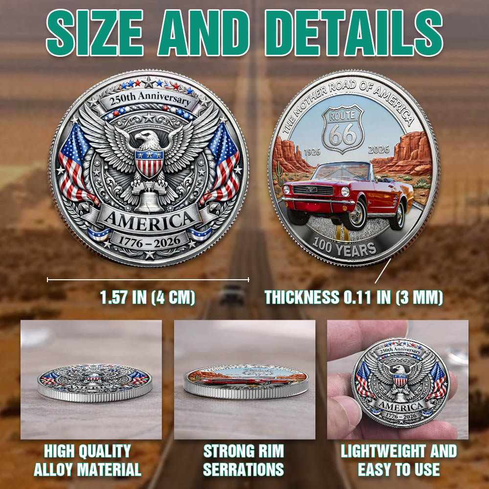 Celebrate 100 Years of Road Route 66 and America 250th Anniversary - Personalized Car Photo Commemorative Coin A2110 Pt99