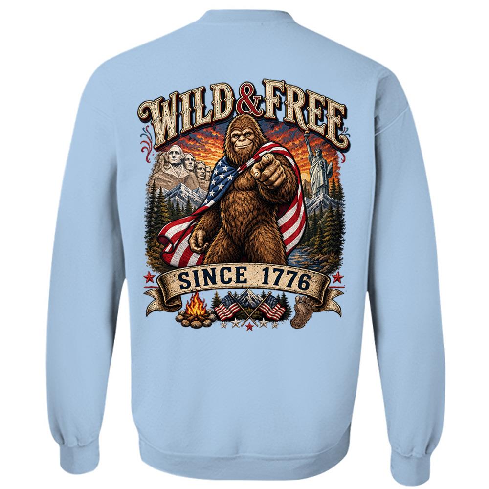 Custom Wild & Free Since 1776 Bigfoot Patriotic T-Shirt