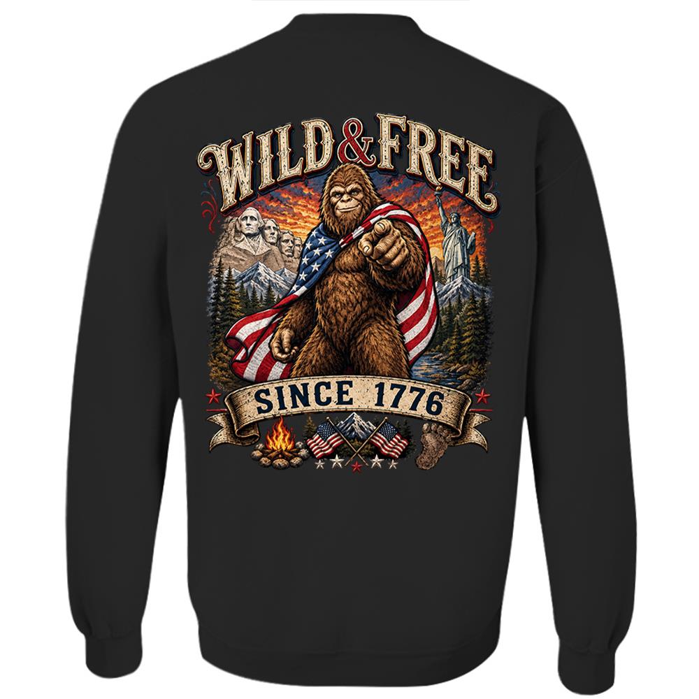 Custom Wild & Free Since 1776 Bigfoot Patriotic T-Shirt