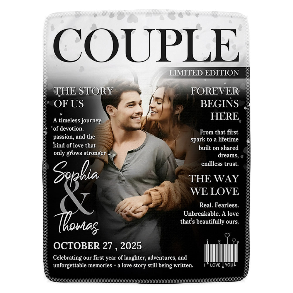 Personalized Love Story Couple Magazine Cover Blanket - Gift For Romantic Couple