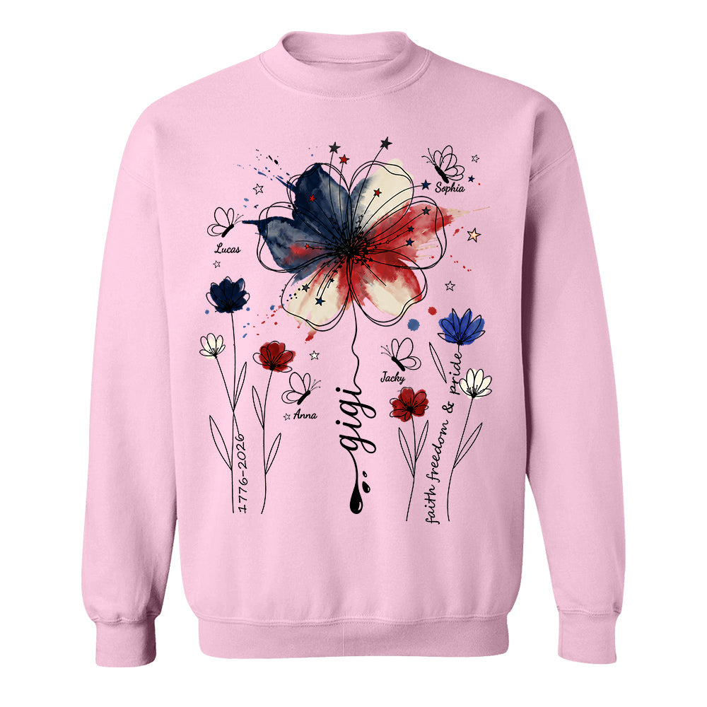 Personalized Grandma Shirt USA 250th Anniversary, Boho Floral Patriotic Tee, Custom Names Gift For Grandma Mom T1807 TH23